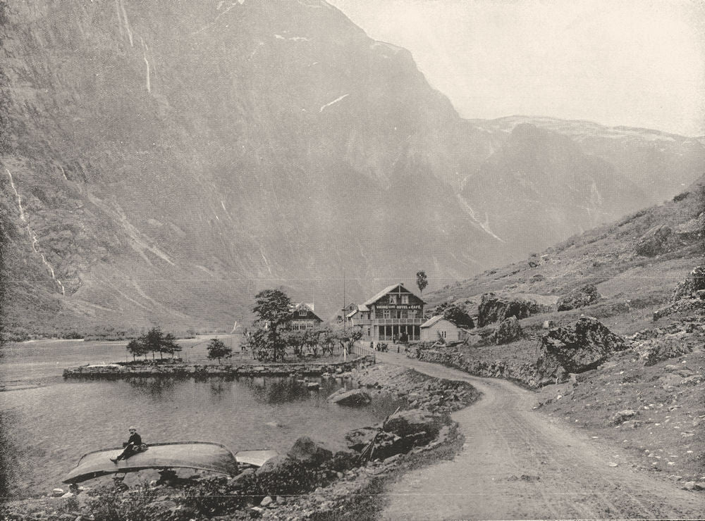 HOSPITALITY. Gudvangen- Telephone Station and Hotels, Gudvangen 1895 old print